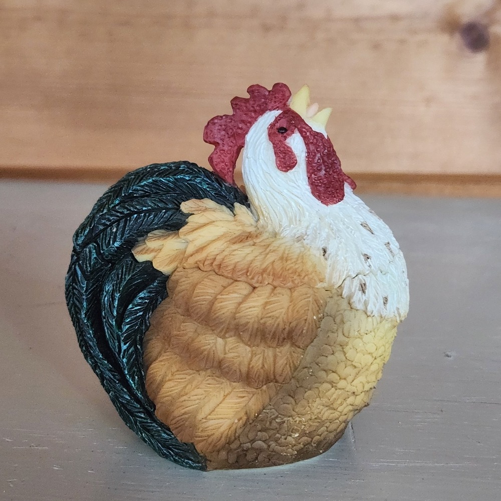 Stone Critter Keeper Trinket Jewelry Box & Lid Rooster Vintage Country Farm Rare